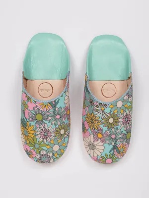 Bohemia Floral Fabric Babouche Slippers, Duck Egg