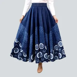 Bohemian dark long denim skirt