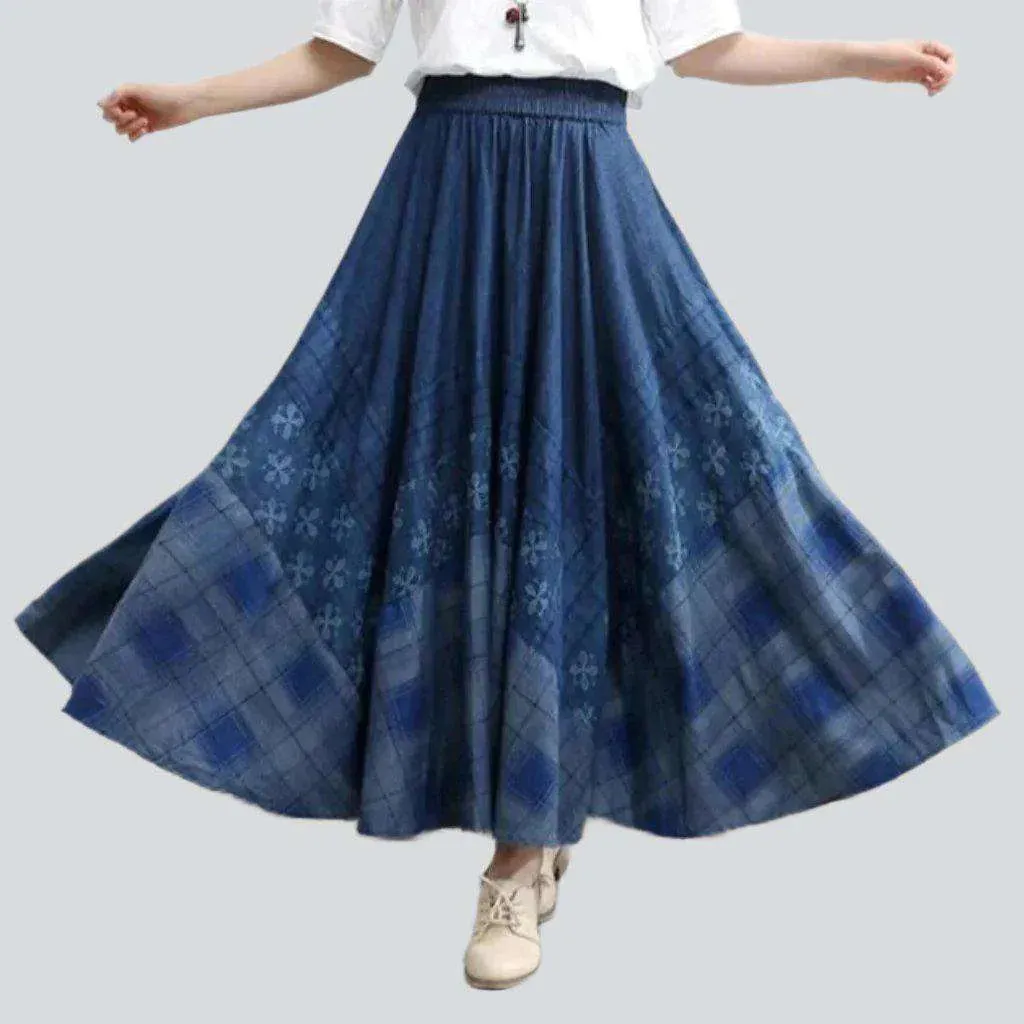 Bohemian flared denim skirt