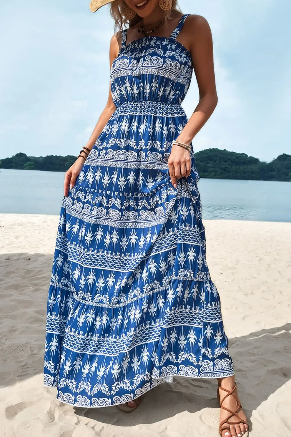 Bohemian Frill Trim Low-Back Maxi Dress