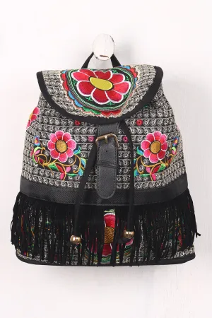 Bohemian Fringe Floral Embroidered Backpack