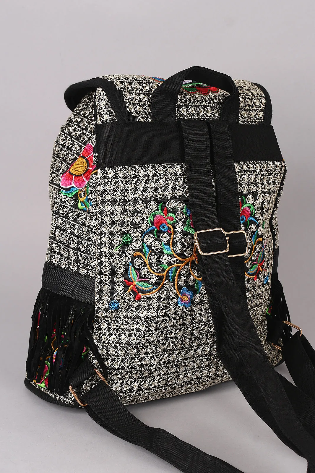 Bohemian Fringe Floral Embroidered Backpack