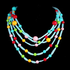 Bohemian Jewelry Multilayer Resin Bead Necklace for Women as Sweater Accessories