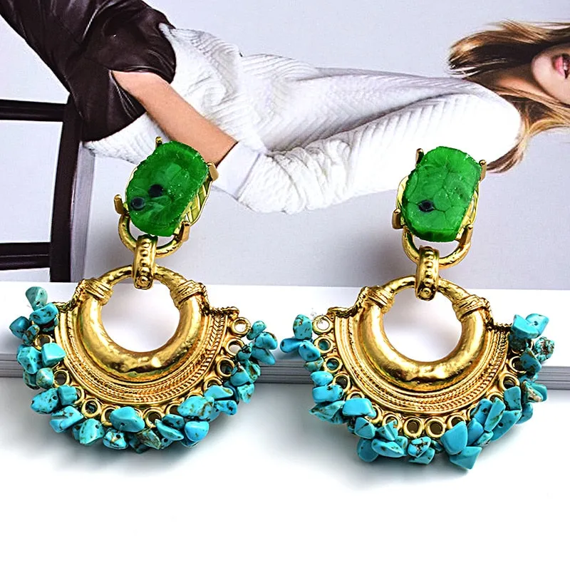 Bohemian Jewelry Stylish Blue Handmade Turquoise Drop Earrings for Women