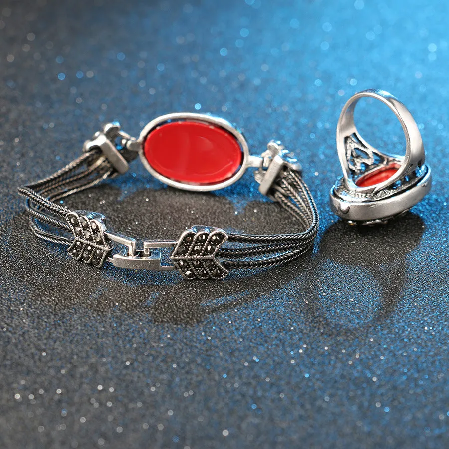 Bohemian Style Musical Note Ring Bracelet Set Hollow Design