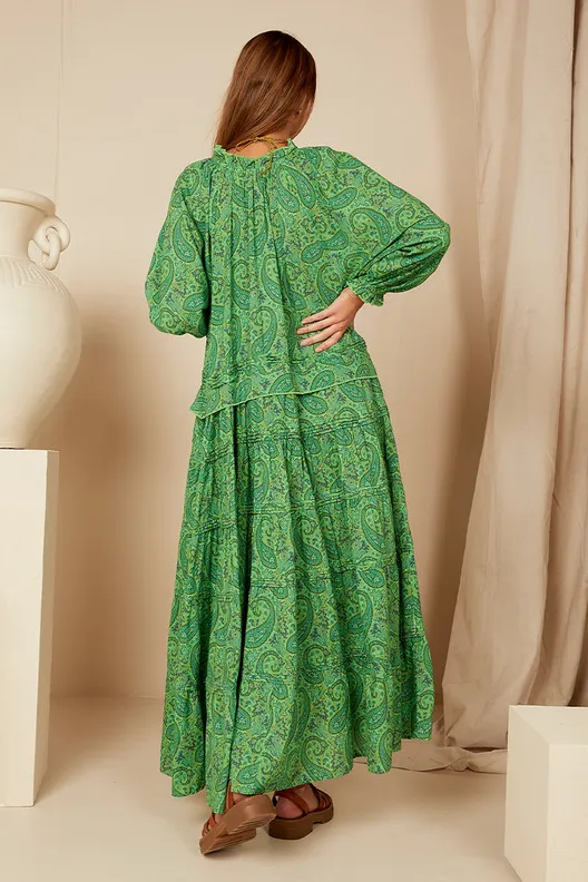 Bohemian Traders Paisley Ruffle Neck Maxi Dress