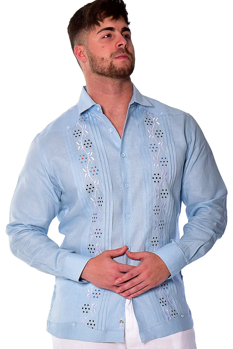 Bohio Mens 100% Linen Fancy Guayabera Style Shirt- Embroidered & Pin-Tucked in (3) Colors - MLFG2033