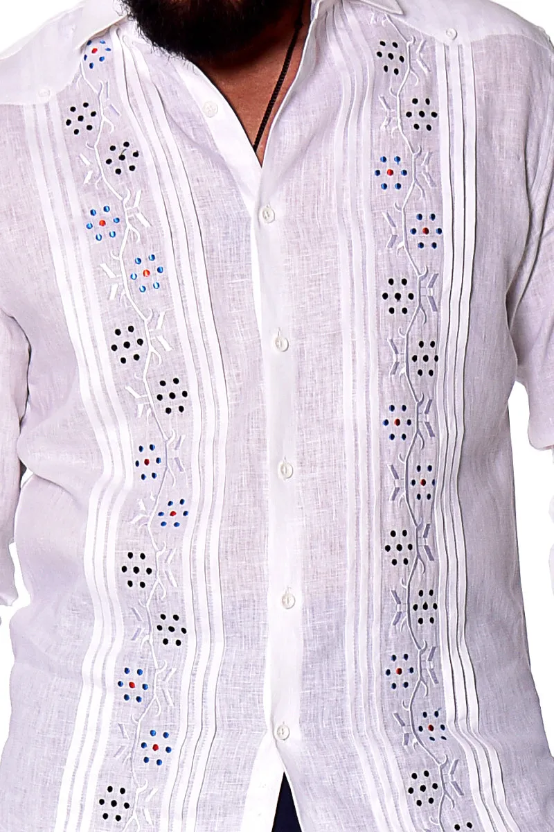 Bohio Mens 100% Linen Fancy Guayabera Style Shirt- Embroidered & Pin-Tucked in (3) Colors - MLFG2033