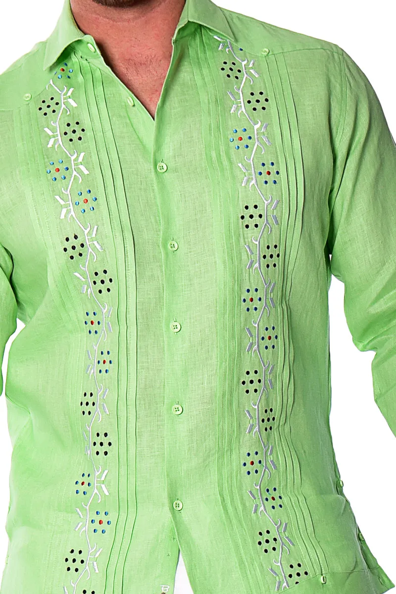 Bohio Mens 100% Linen Fancy Guayabera Style Shirt- Embroidered & Pin-Tucked in (3) Colors - MLFG2033