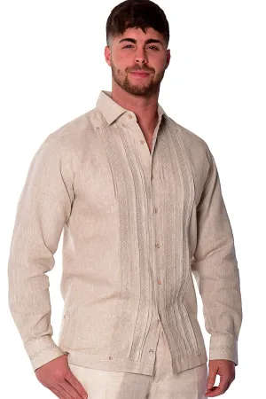 Bohio Mens 100% Linen Fancy Guayabera Style Shirt for Men - Embroidered and Pin-Tucked in (3) Colors MLFG2026