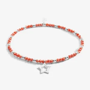 Boho Beads Star Coral & Silver 17.5cm Stretch Bracelet 6807