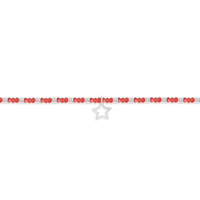 Boho Beads Star Coral & Silver 17.5cm Stretch Bracelet 6807