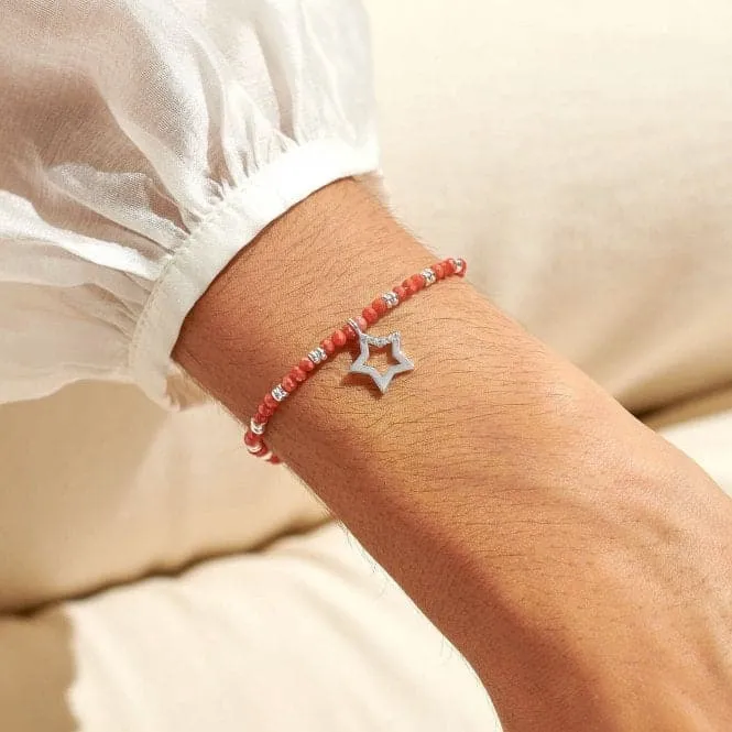 Boho Beads Star Coral & Silver 17.5cm Stretch Bracelet 6807