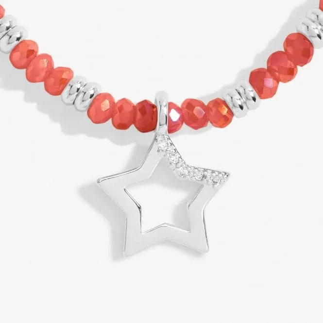 Boho Beads Star Coral & Silver 17.5cm Stretch Bracelet 6807