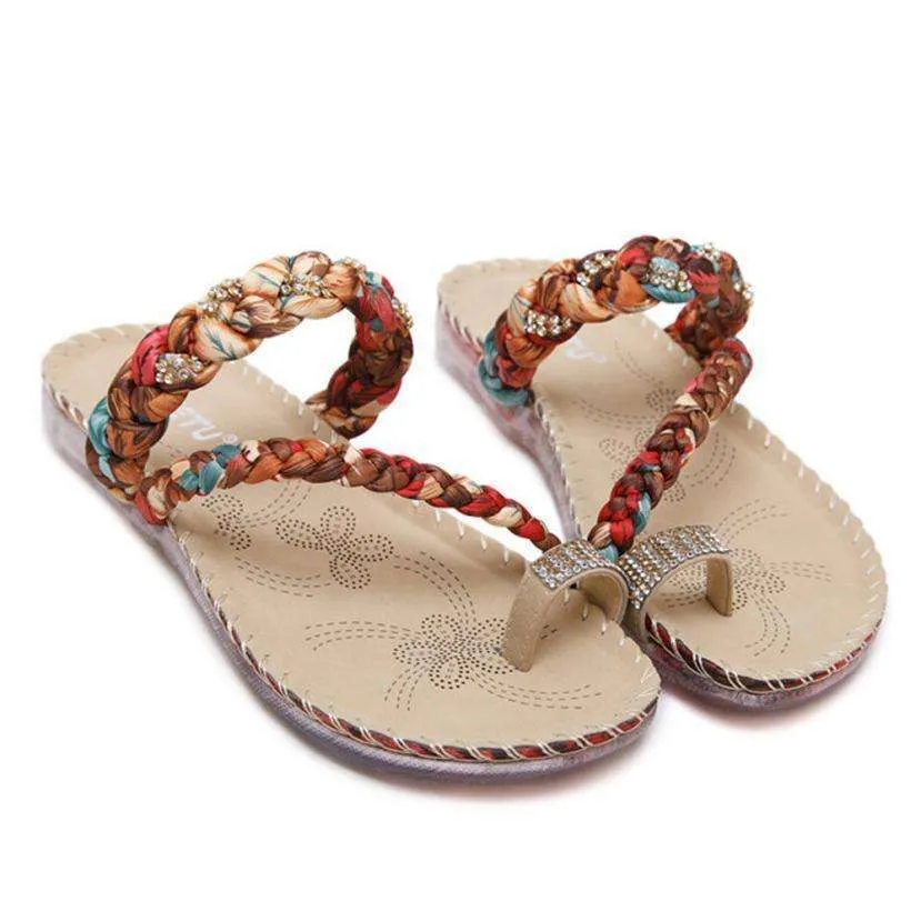 Boho Braided Rainbow Sandal Flats