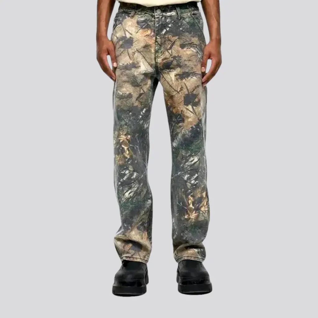 Boho camouflage carpenter-loop men's jeans