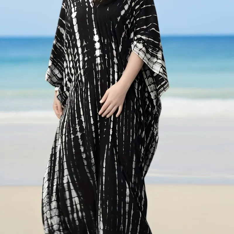 Boho Chic Plus Size Tie Dye Maxi Cover Up Dress