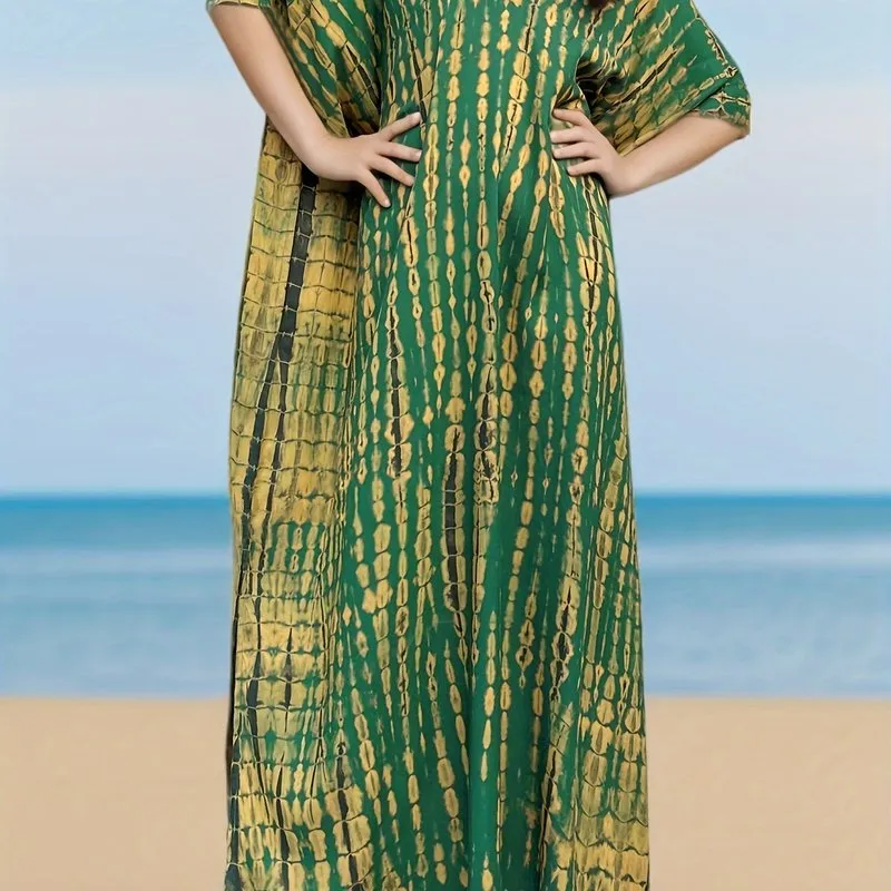 Boho Chic Plus Size Tie Dye Maxi Cover Up Dress