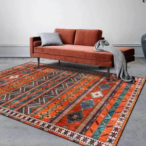 Boho Dark Orange Striped Rug