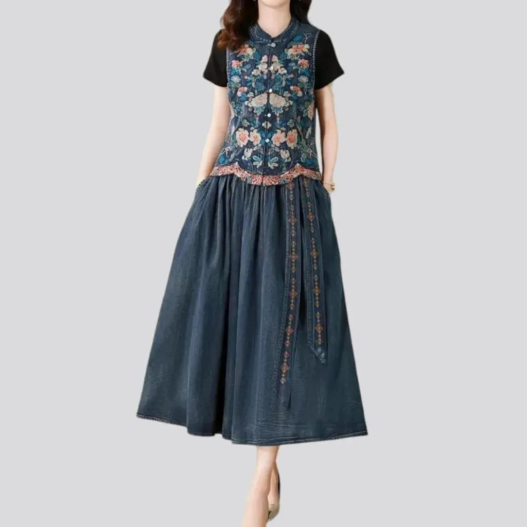 Boho dark-wash denim dress