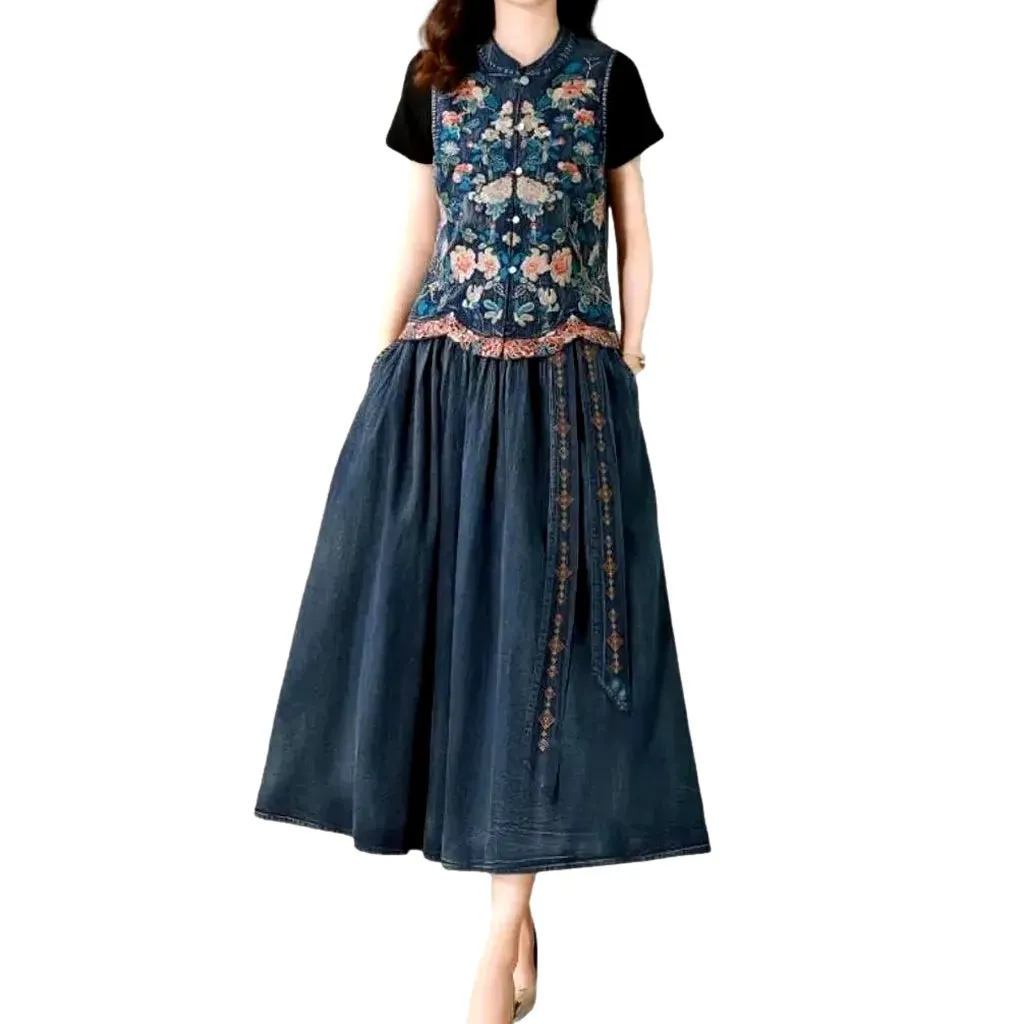 Boho dark-wash denim dress