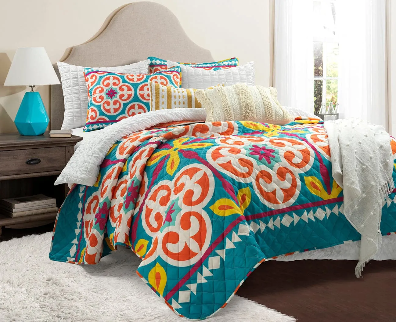 Boho Floral Reversible 3 Piece Quilt Set