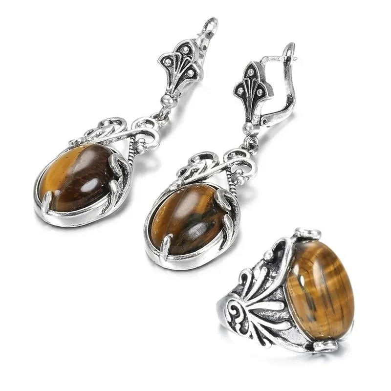 Boho Jewelry Natural Stone Jewelry Set for Women in Silver Color