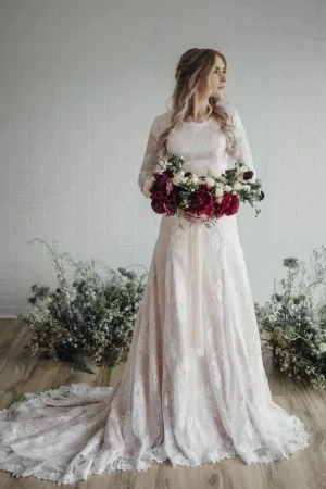 Boho Long Sleeve Lace Wedding Dresses Vintage Rustic Bridal Gowns