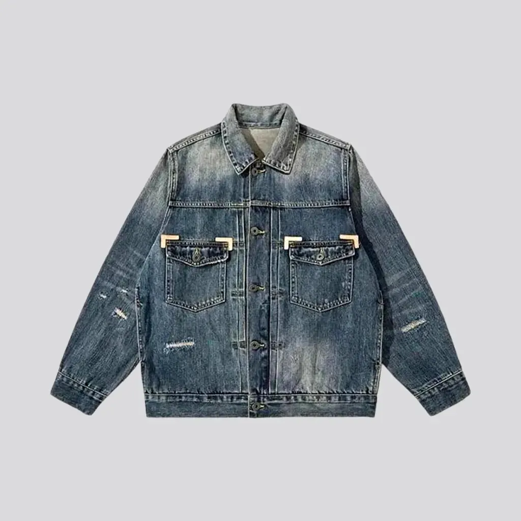 Boho medium wash men's denim jacket