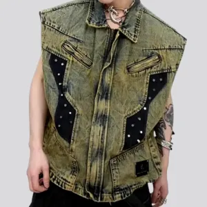 Boho style men's denim vest