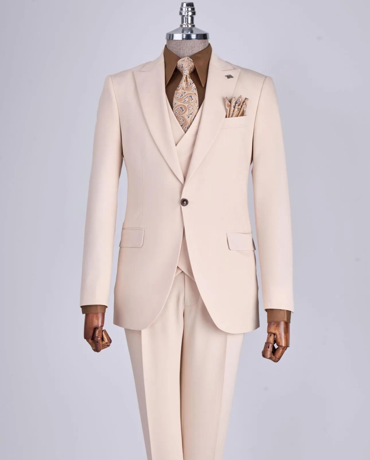 Bojoni Chicago Slim Fit Special Design Beige Suit