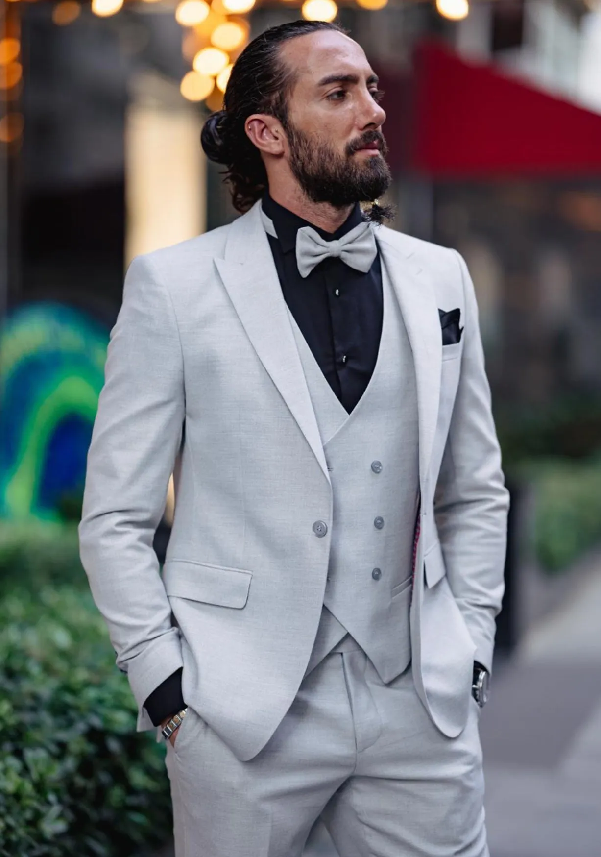 Bojoni Matera Gray Slim Fit Peak Lapel Tuxedo