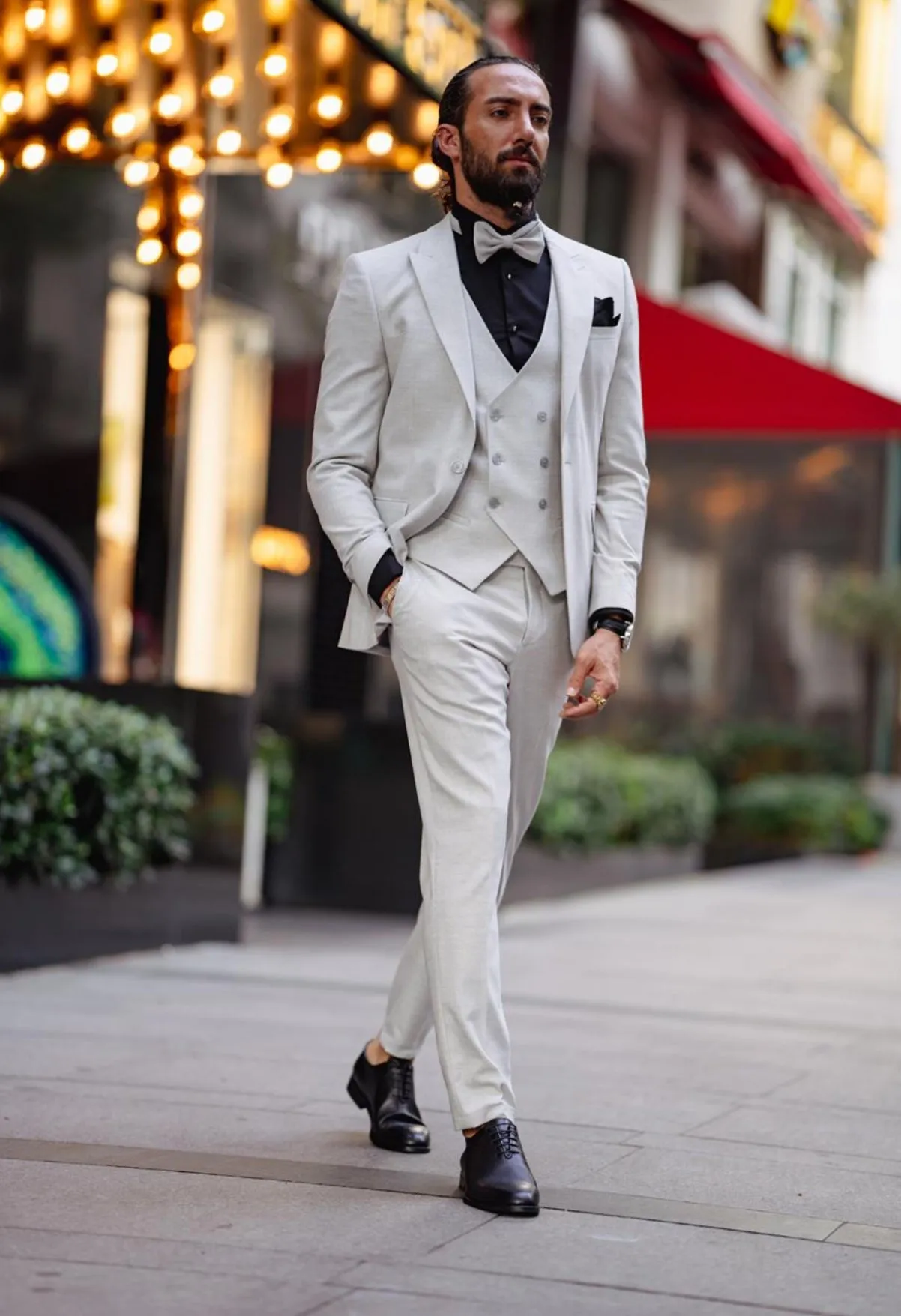 Bojoni Matera Gray Slim Fit Peak Lapel Tuxedo