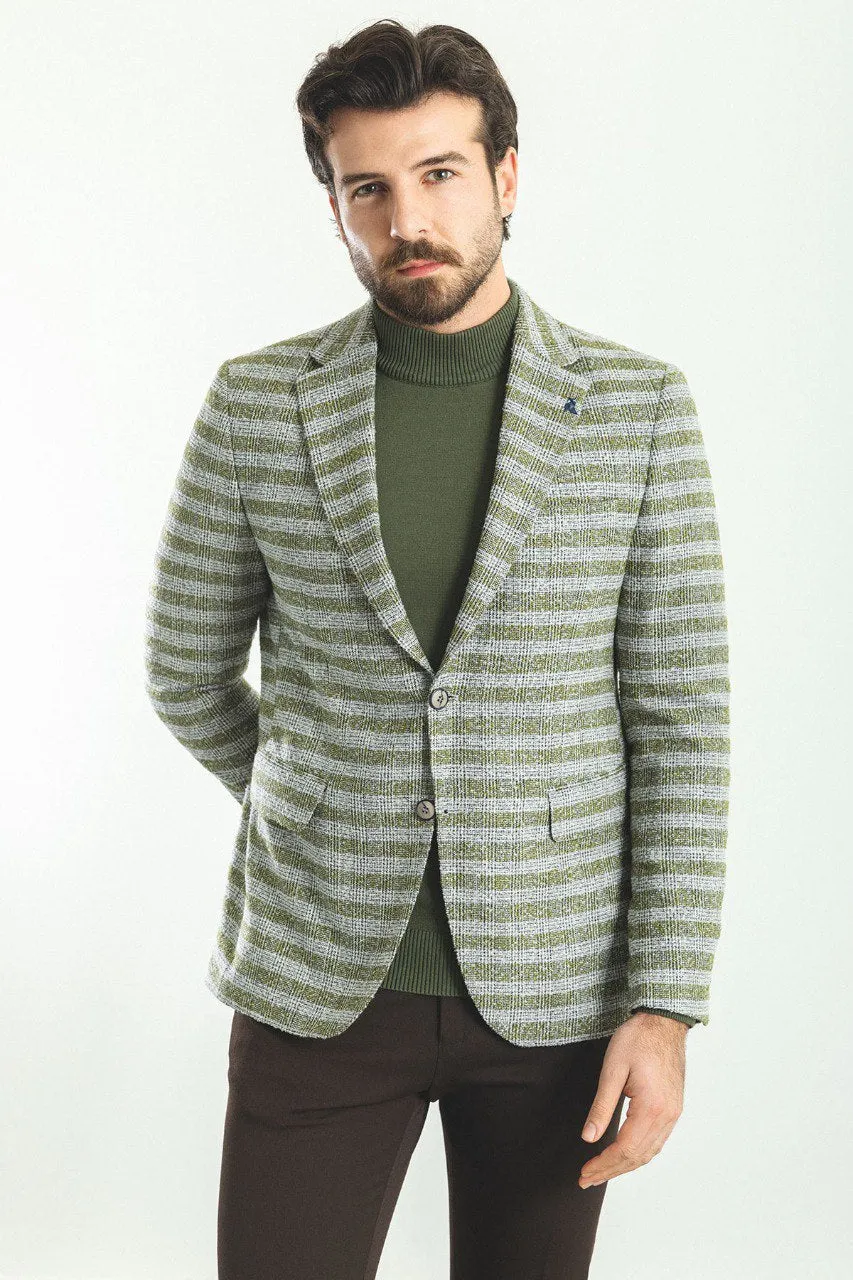 Bojoni Pezza Slim Fit Green Patterned Blazer