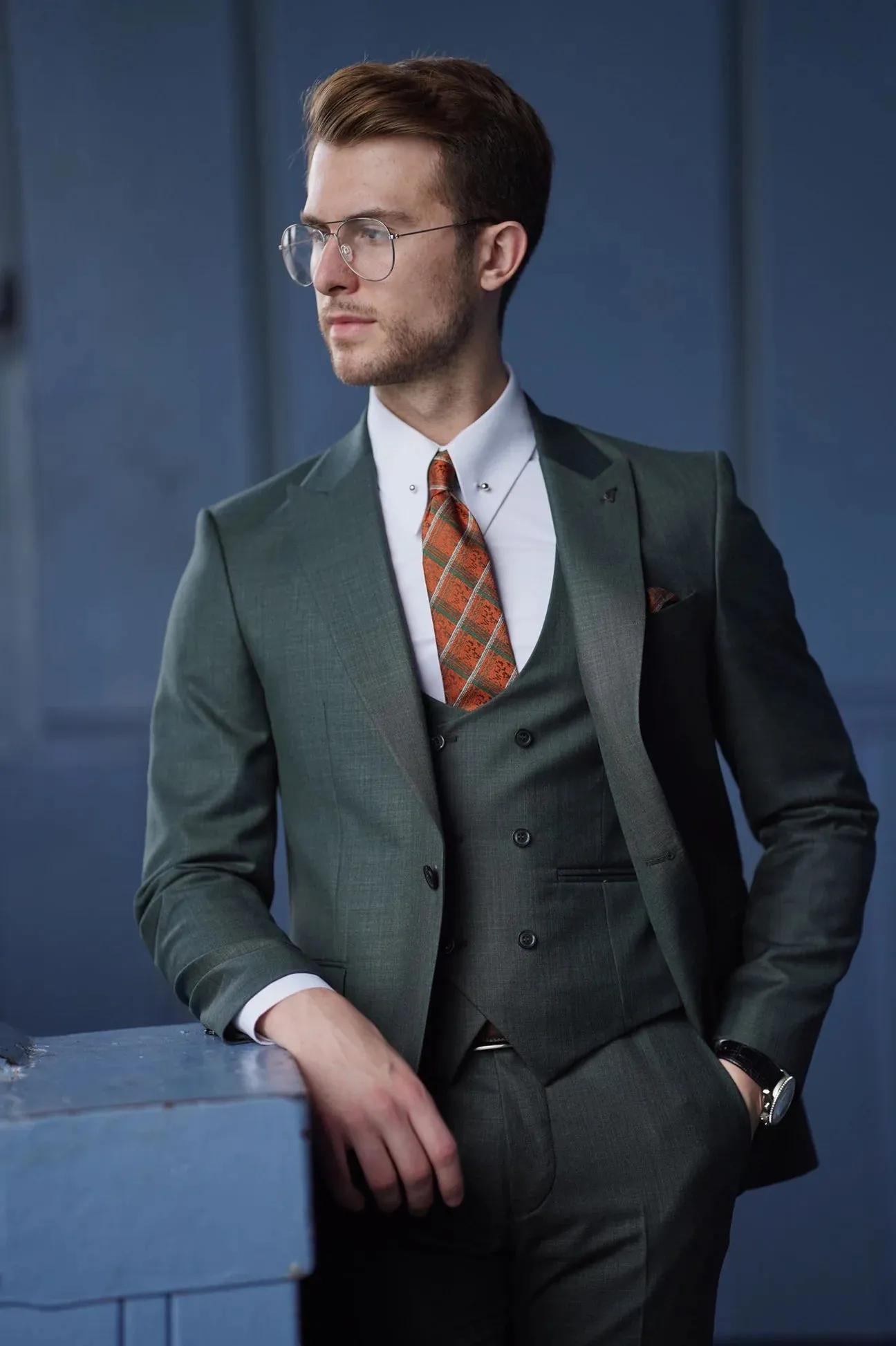 Bojoni Ravenna Slim Fit Green Wool Suit