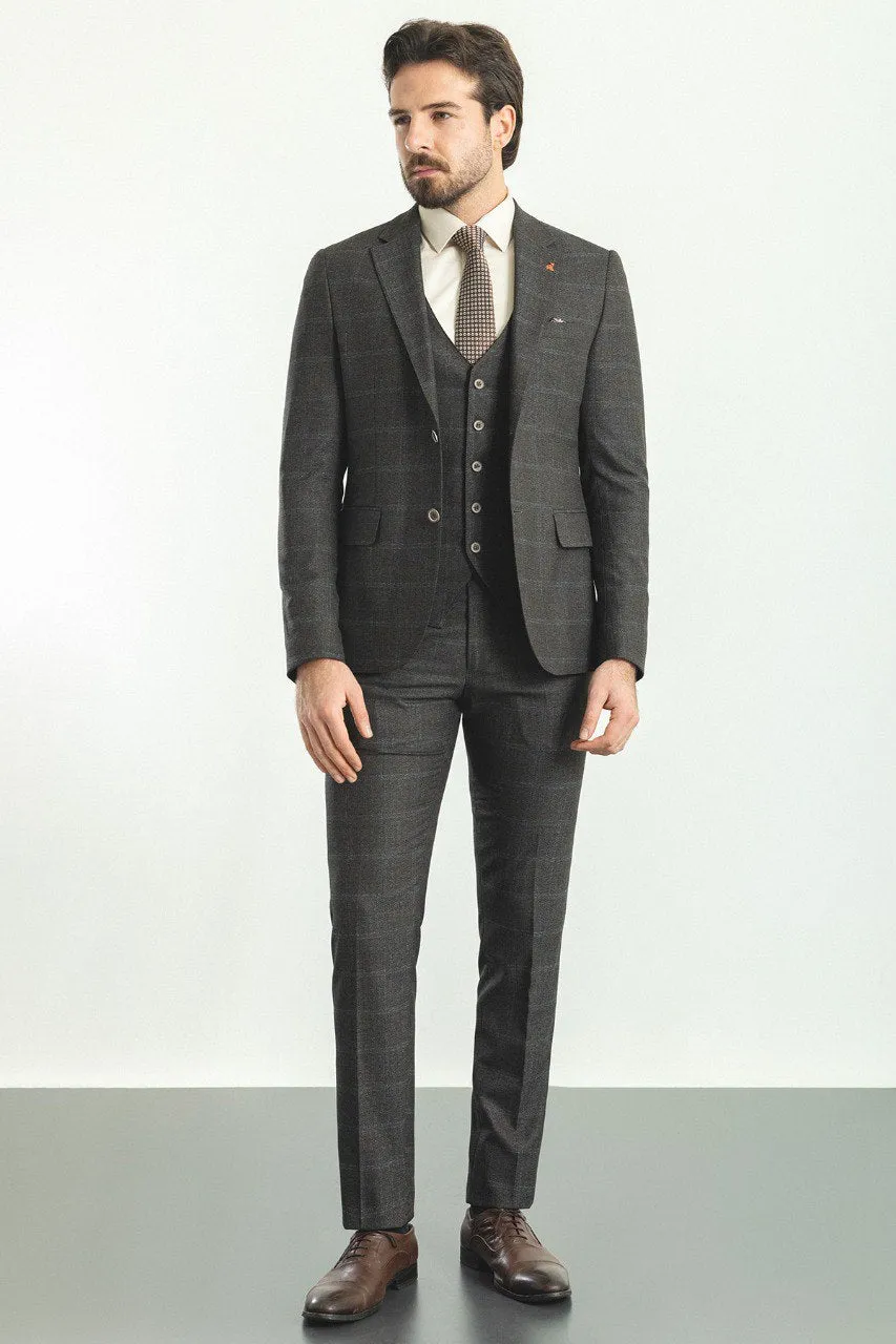 Bojoni Trivento Brown Plaid Slim Fit Suit