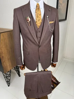 Bojoni Veneta Slim Fit High Quality Brown Woolen Suit