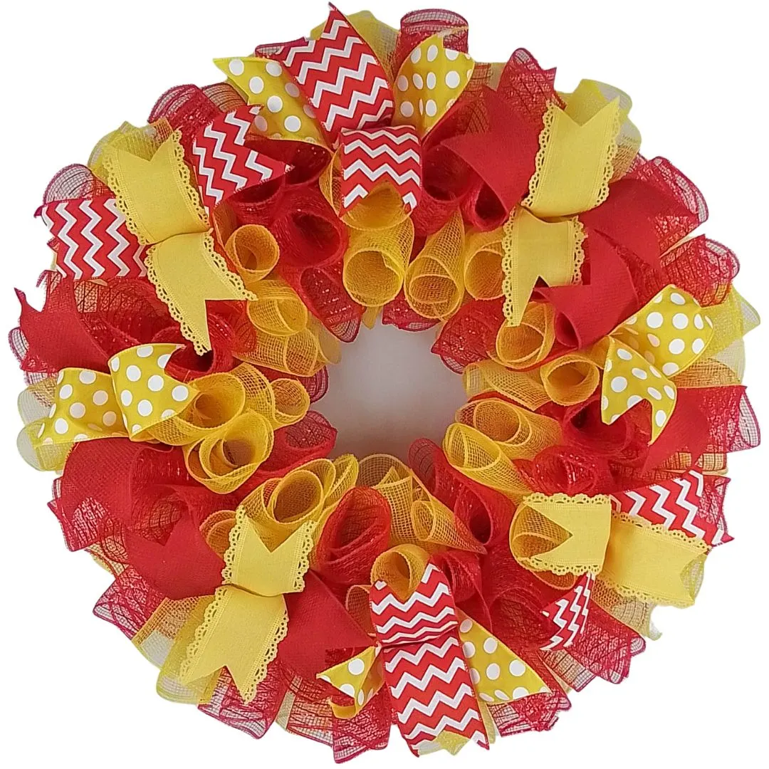 Bold, Festive Wreath, Vibrant Red and Yellow Decor, Indoor and Outdoor Celebration Decoration