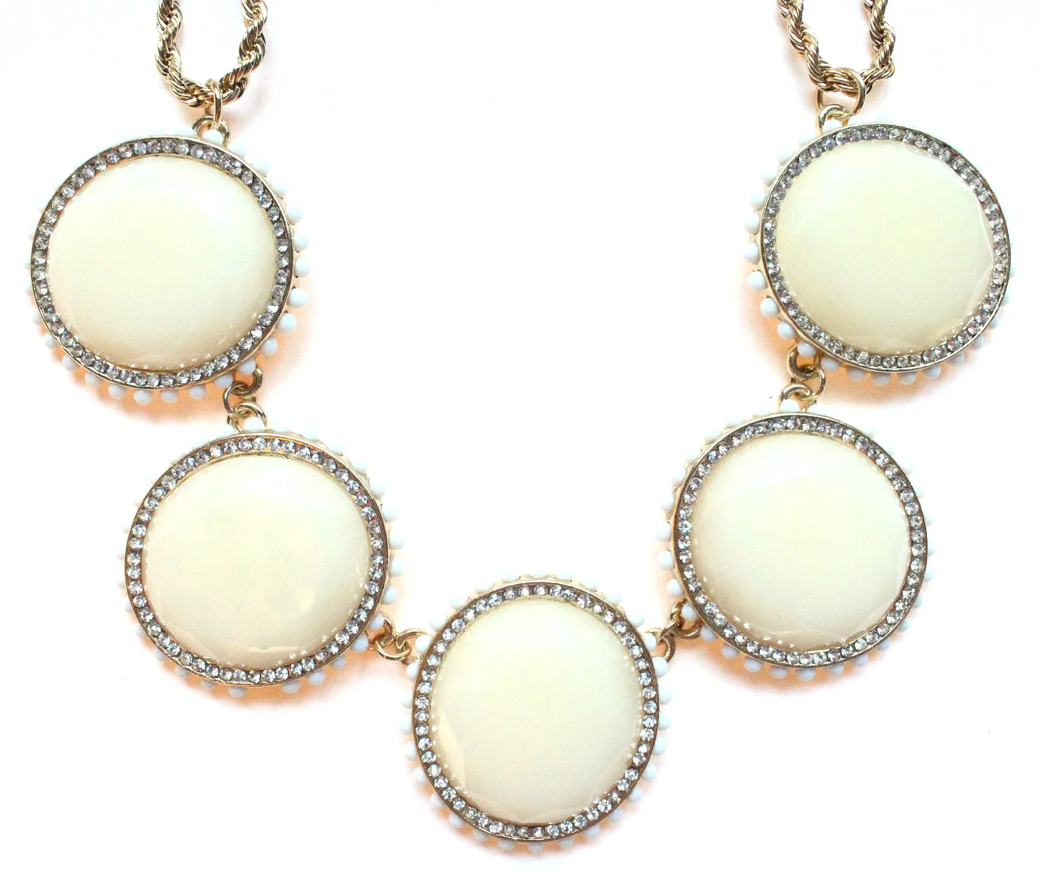 Bold Oval Gem Statement Necklace- Ivory