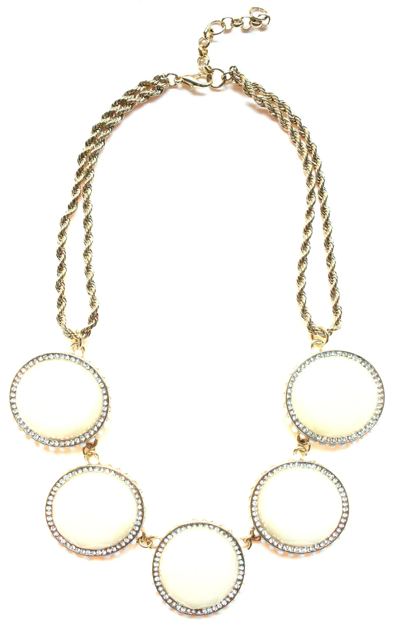 Bold Oval Gem Statement Necklace- Ivory