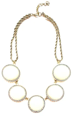 Bold Oval Gem Statement Necklace- Ivory