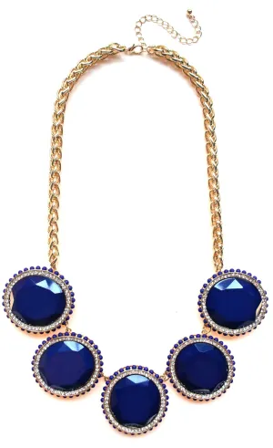 Bold Oval Gem Statement Necklace- Navy Blue