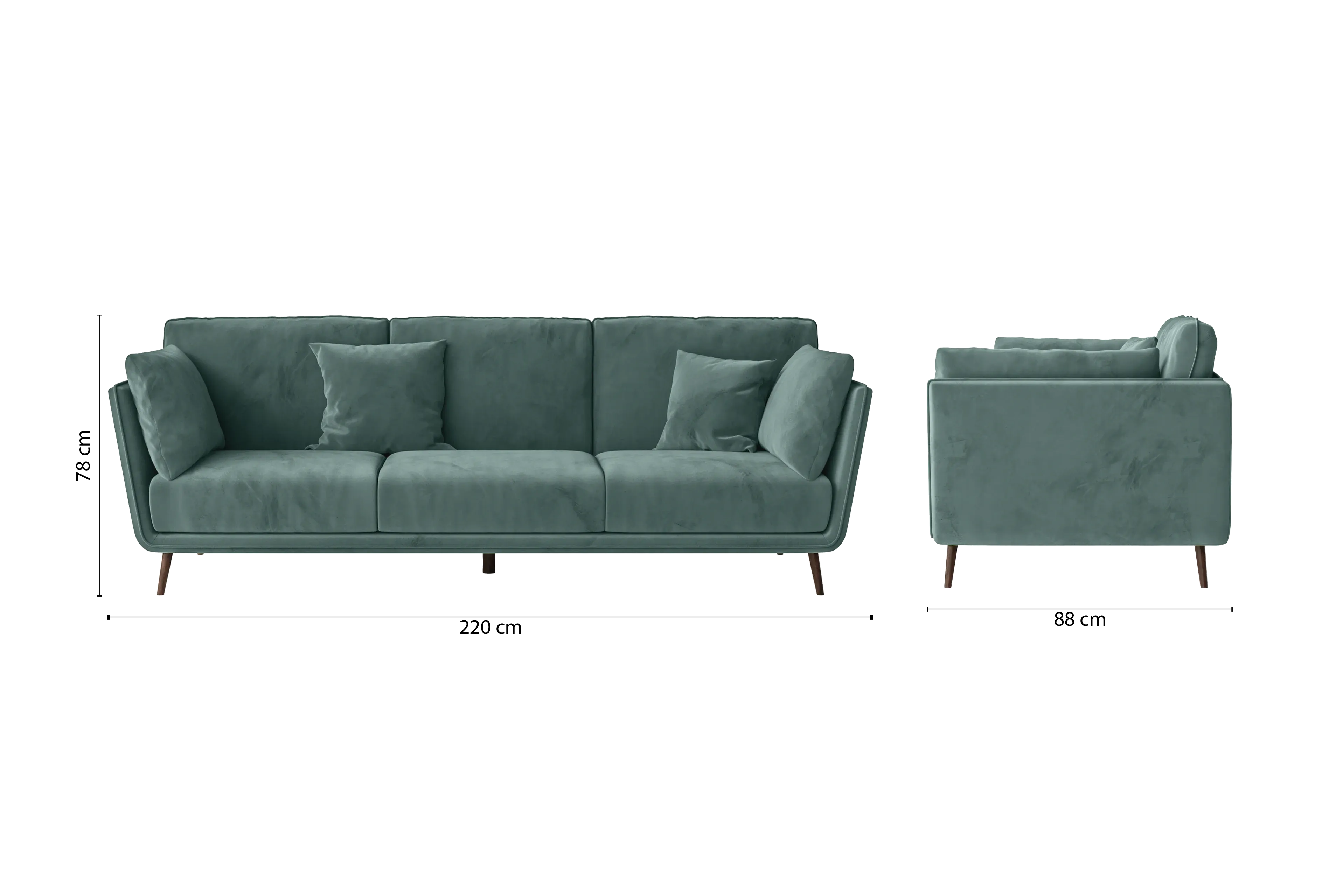 Bologna 3 Seater Sofa Teal Velvet