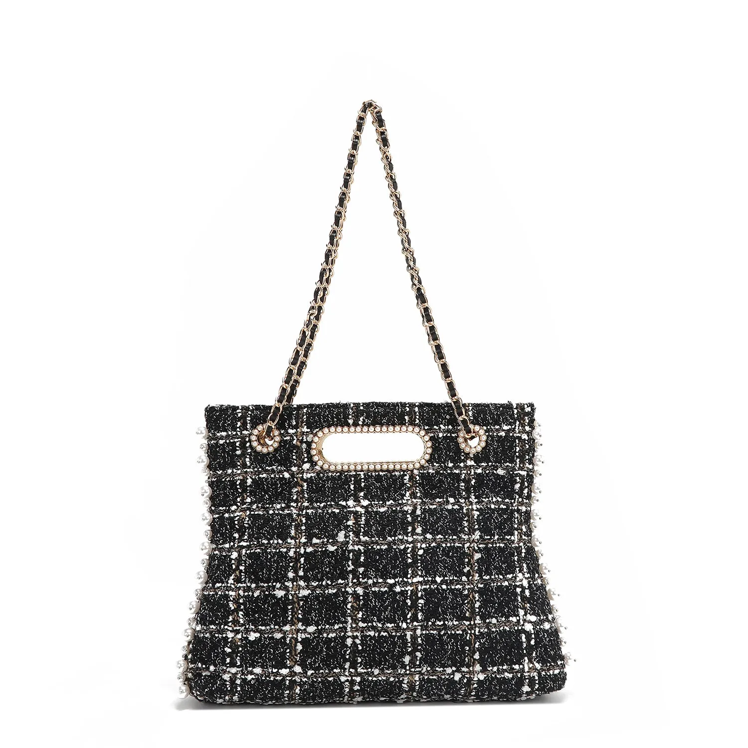 BOLSO CLUTCH ESTILO TWEED (NEGRO)