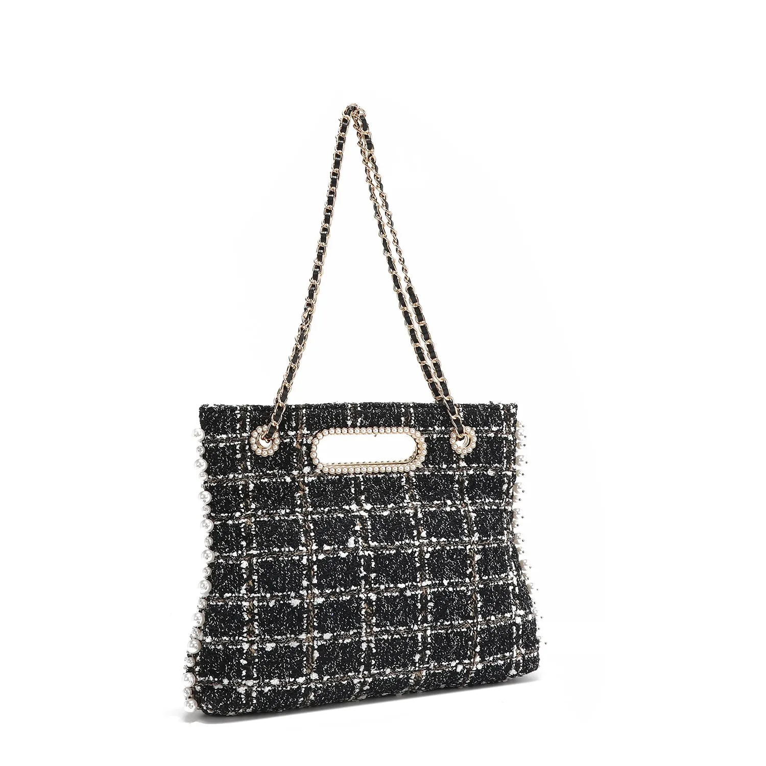 BOLSO CLUTCH ESTILO TWEED (NEGRO)