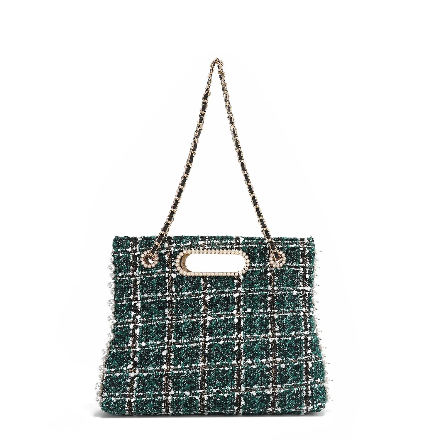 BOLSO CLUTCH ESTILO TWEED (VERDE)