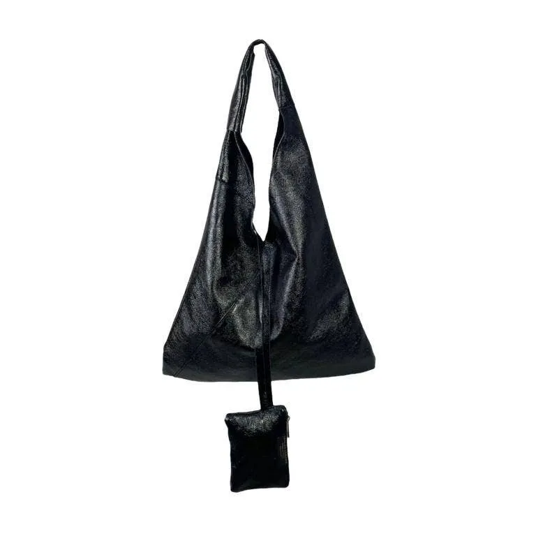 Bolso Hobo Piel Mujer con Efecto Metalizado y Monedero Extra