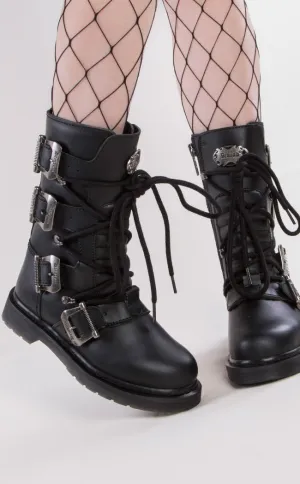 BOLT-265 Black Lace Up Buckle Boots