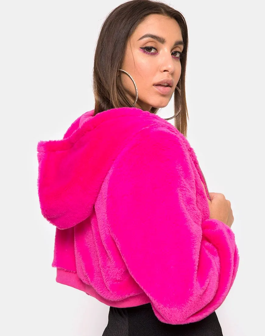 Bomb Hoody in Fur Zip Magenta