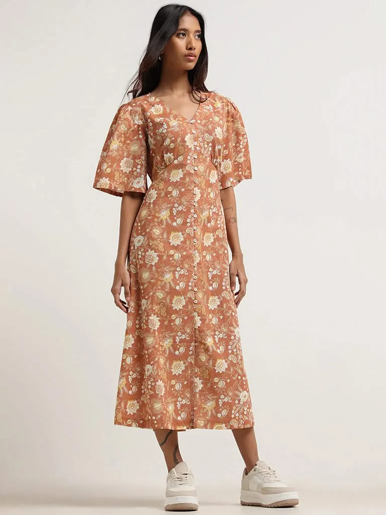 Bombay Paisley Brown Printed Cotton Shirt Dress